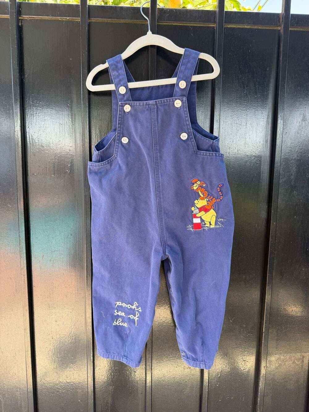 Vtg Disney Store Winnie The Pooh Overalls Size 24 Mos Blue Cotton